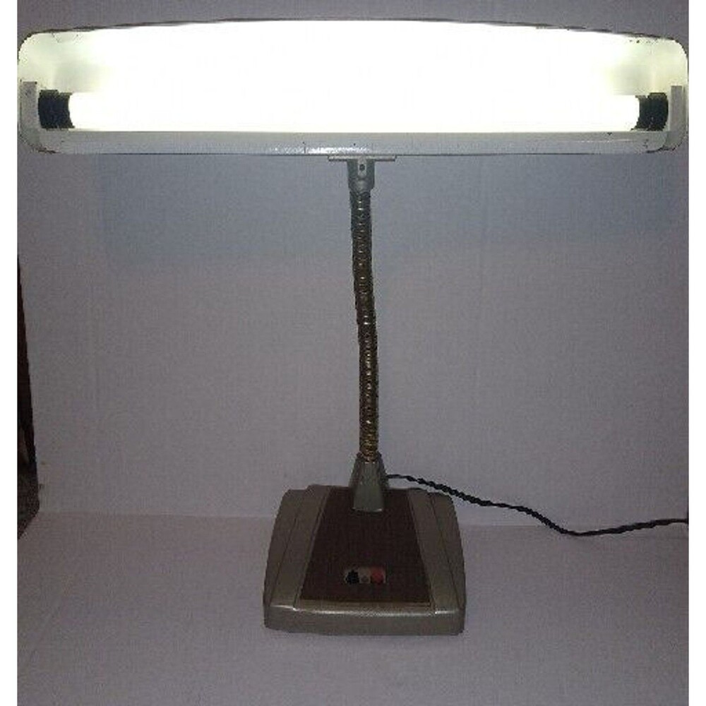 Vintage Industrial Mid Century Metal Desk Work Steampunk Art Deco 19" Lamp WORKS